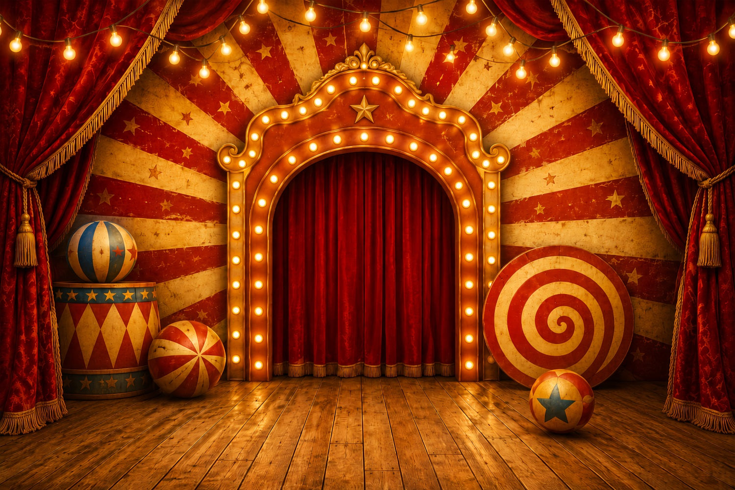 Halloween Stage Backdrop Vintage Circus Stage Entrance Halloween Photography Backdrops LXX67-194