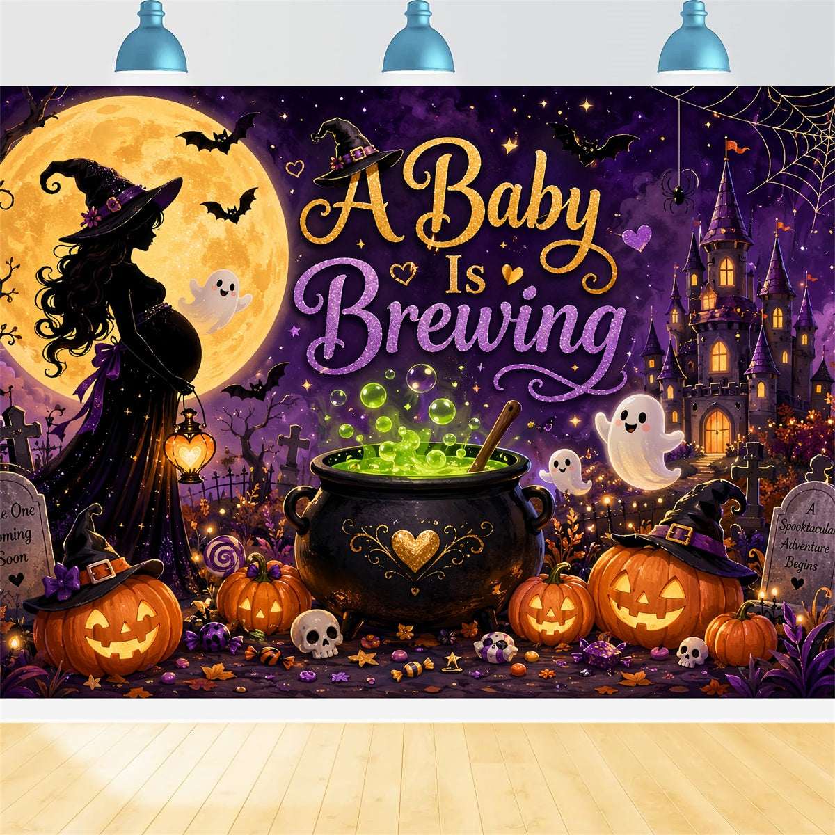Halloween Baby Shower Backdrop Baby Witch Brewing Celebration Photography Halloween Backdrop LXX67-195