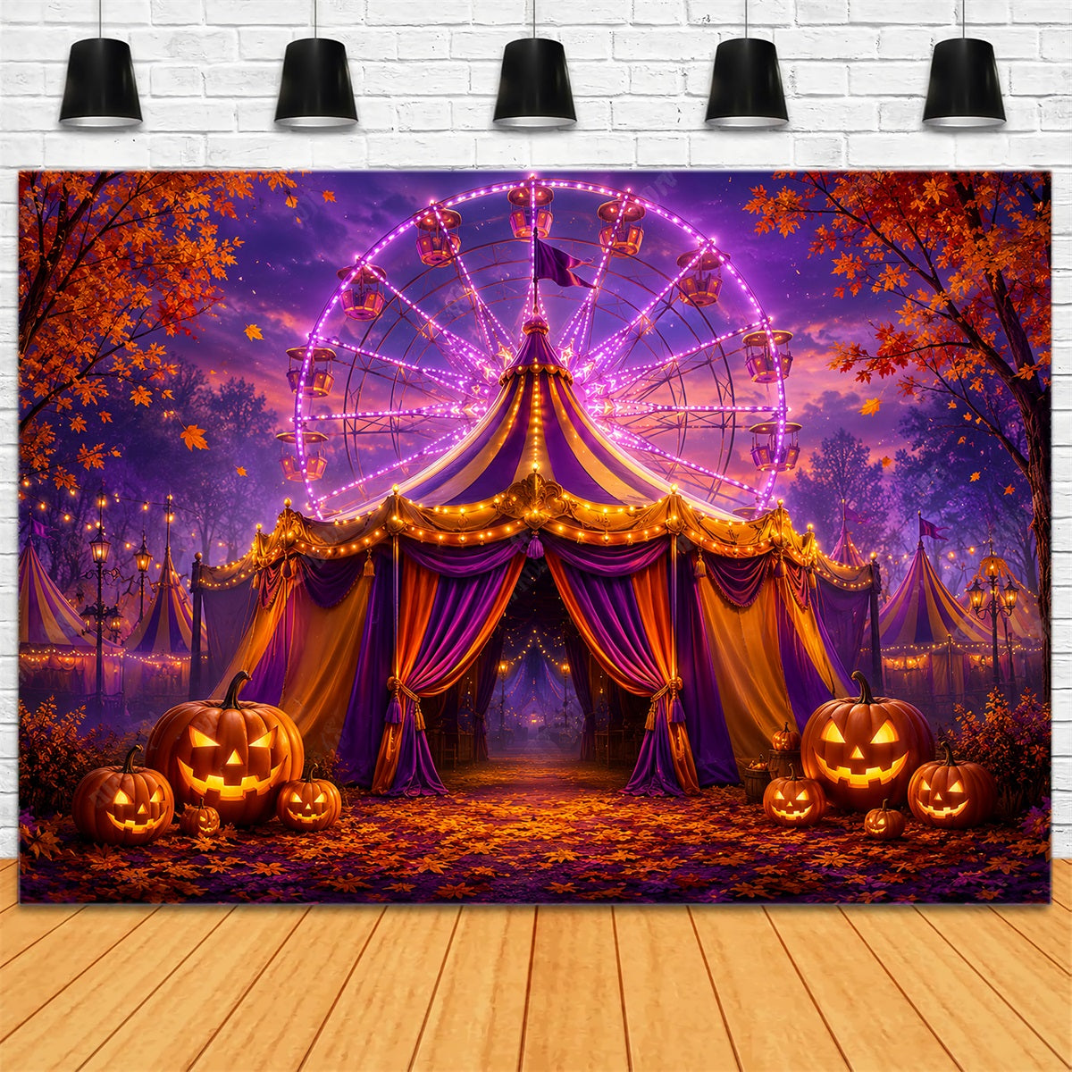 Halloween Backdrops For Pictures Purple Carnival Pumpkin Festival Halloween Circus Backdrop LXX67-198