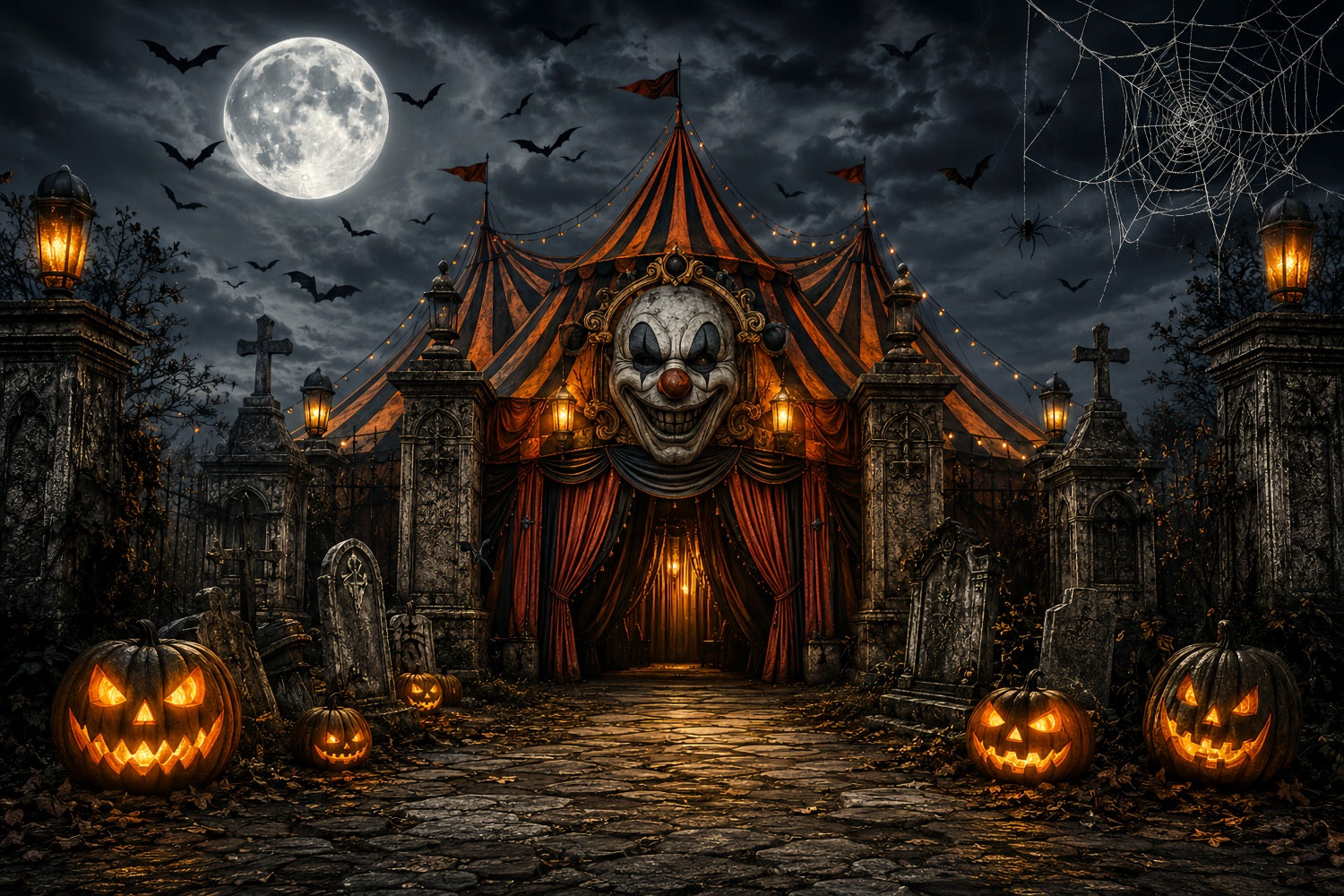 Halloween Carnival Backdrop Sinister Clown Graveyard Circus DIY Halloween Backdrop LXX67-199