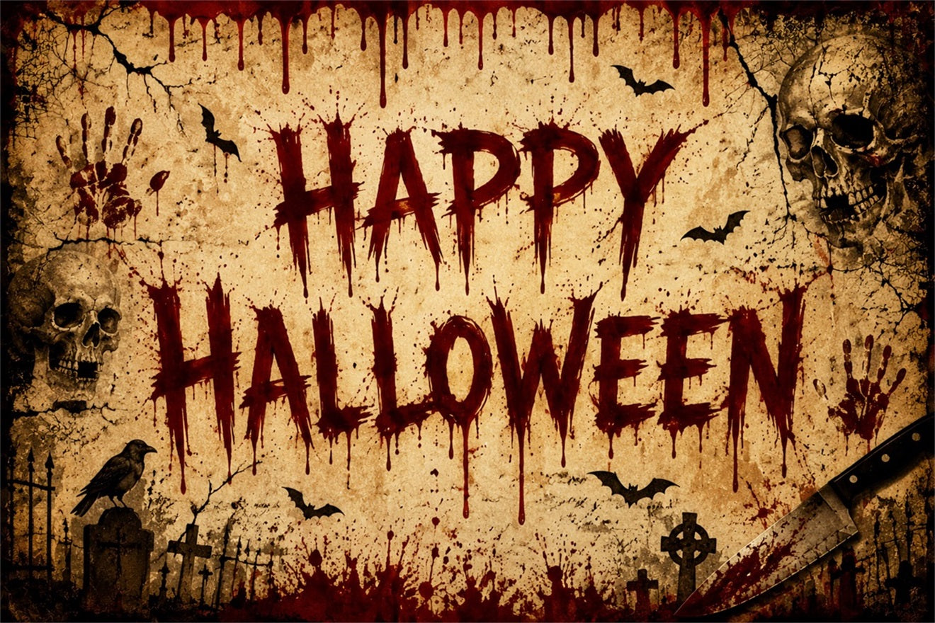 Halloween Bloody Backdrop Parchment Skulls Bat Handprints Halloween Backdrops LXX67-2
