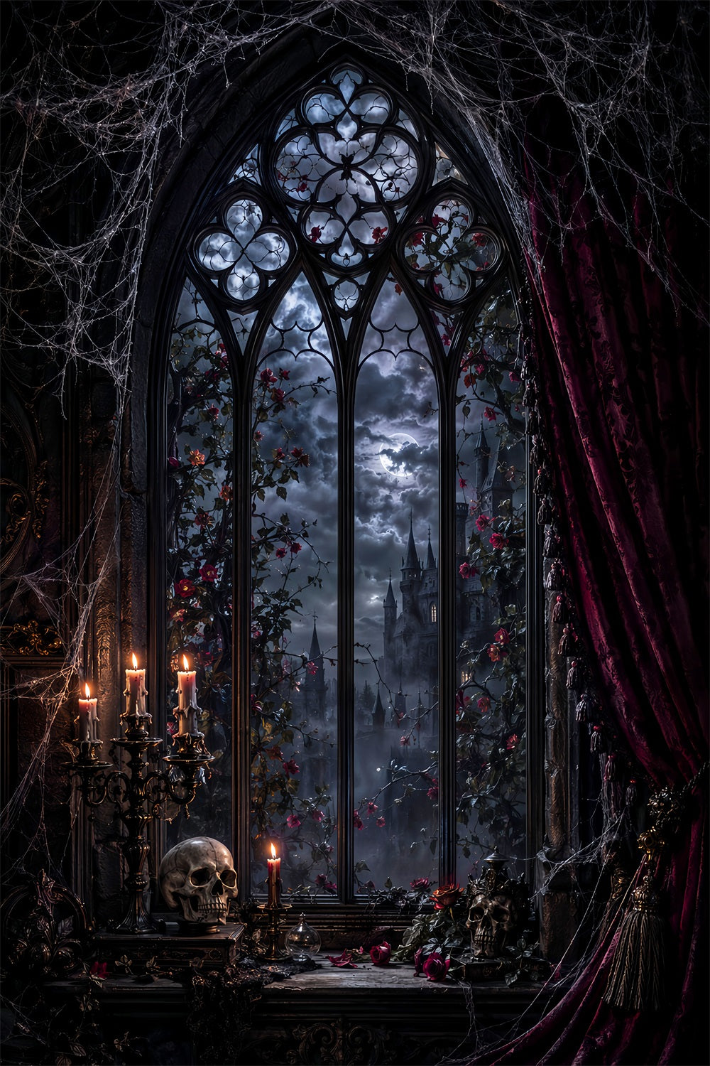 Halloween Backdrop Photography Gothic Moonlit Window Chamber Halloween Scary Backdrop LXX67-201
