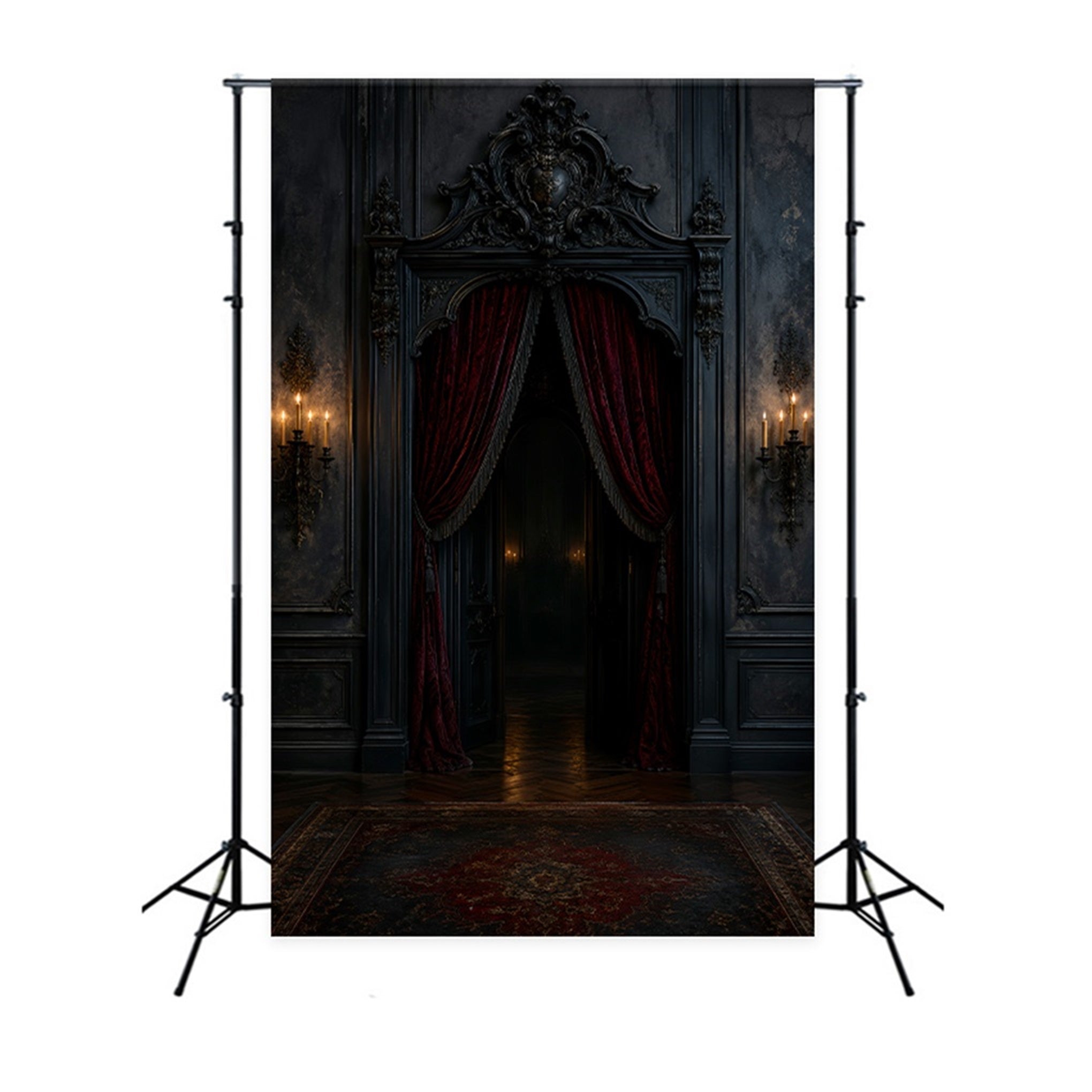 Simple Halloween Backdrop Gothic Crimson Curtain Doorway Extra Large Halloween Backdrop LXX67-207