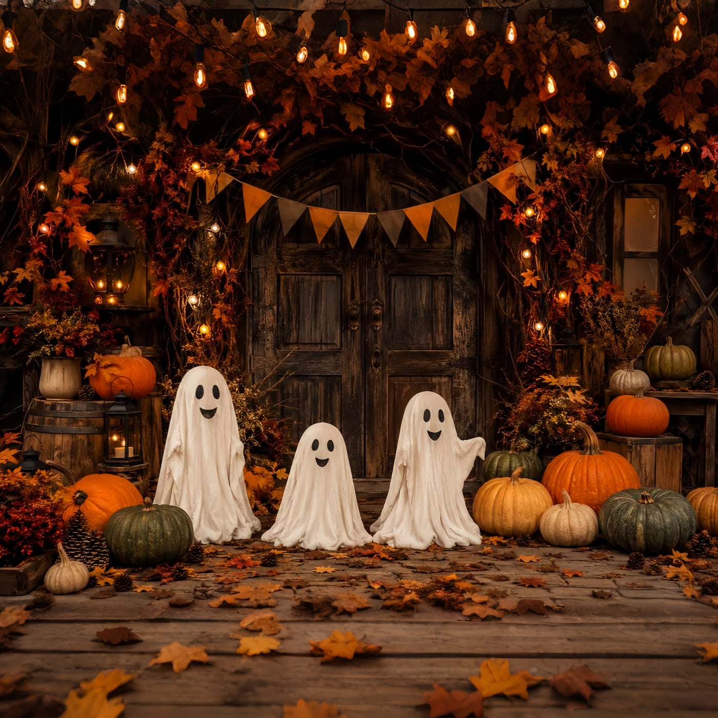 Haunted Mansion Backdrop Rustic Ghost Pumpkin Doorway Gothic Backdrop LXX67-214