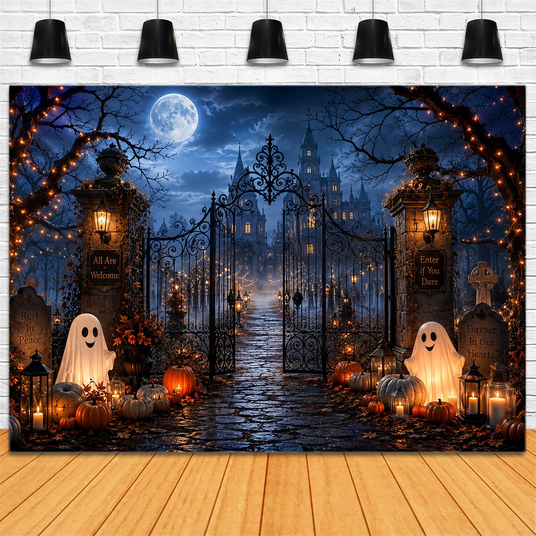 Halloween Graveyard Backdrop Ghostly Castle Entrance Halloween Backdrops Scene Setters LXX67-219