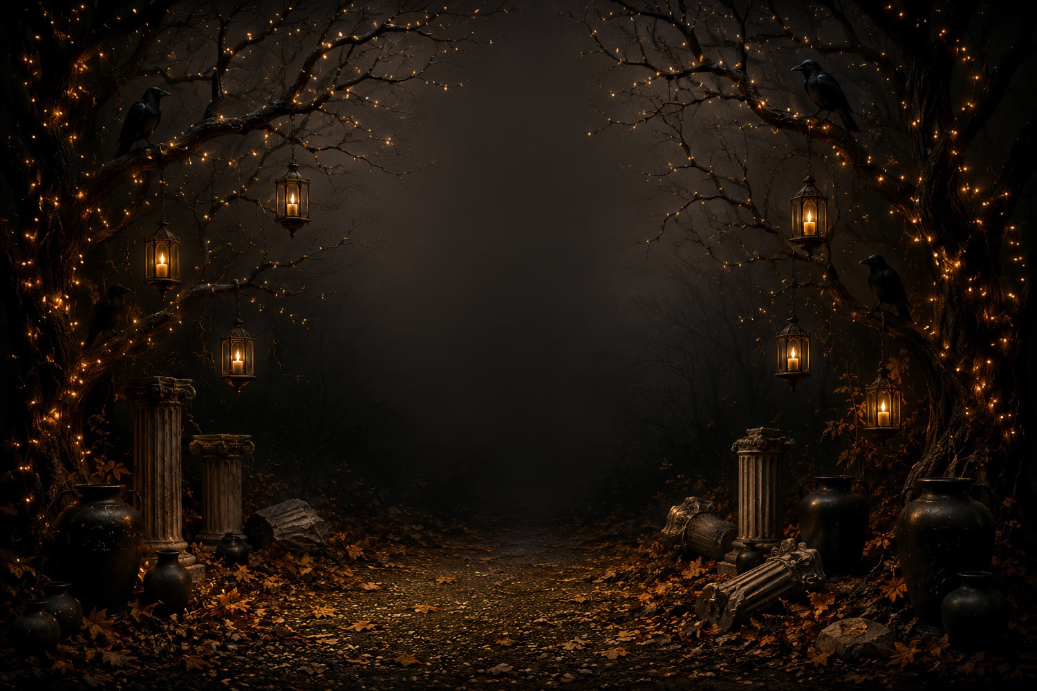 Ghost Backdrop Candlelit Raven Forest Path Gothic Photo Backdrop LXX67-221