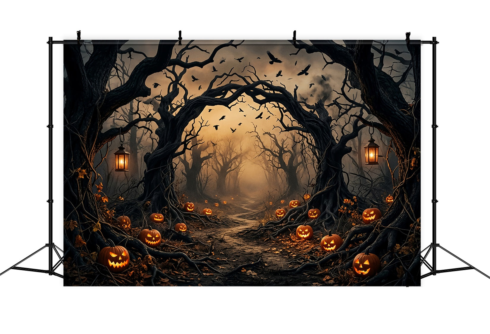 Creepy Forest Backdrop Pumpkin Twisted Trees Spooky Halloween Backdrop LXX67-224