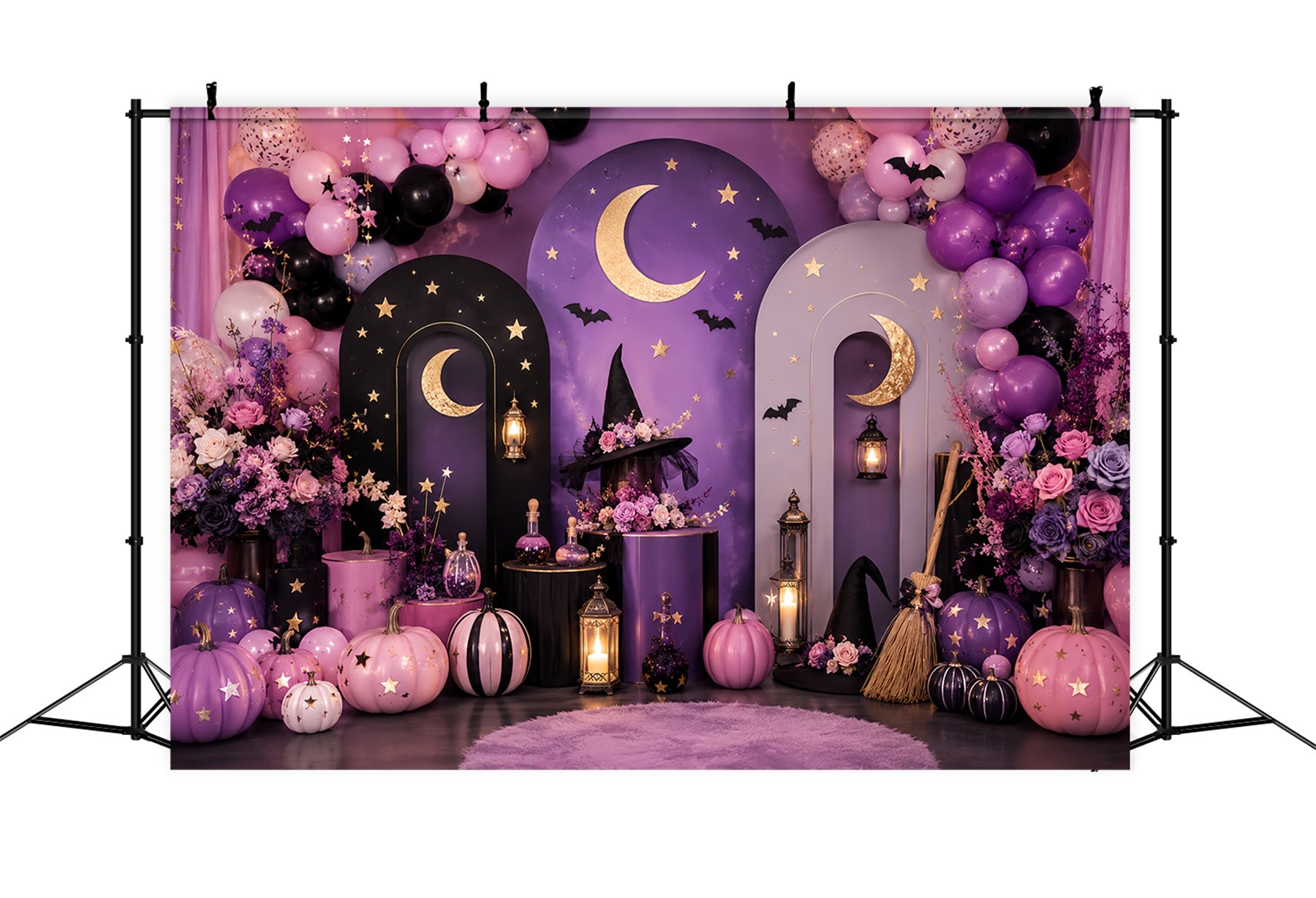 Pumpkin Patch Photo Backdrop Celestial Witch Moon Celebration Halloween Party Backdrop LXX67-226
