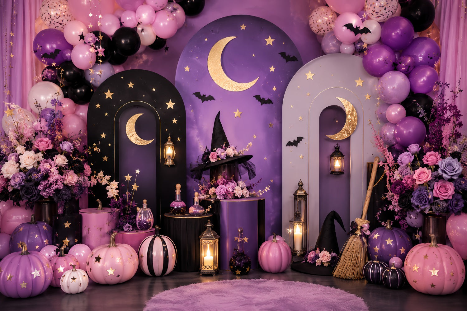 Pumpkin Patch Photo Backdrop Celestial Witch Moon Celebration Halloween Party Backdrop LXX67-226