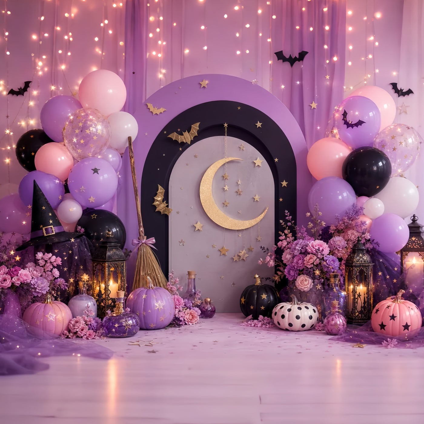 Pumpkin Patch Photo Backdrop Golden Crescent Witch Party Halloween Party Backdrop LXX67-227