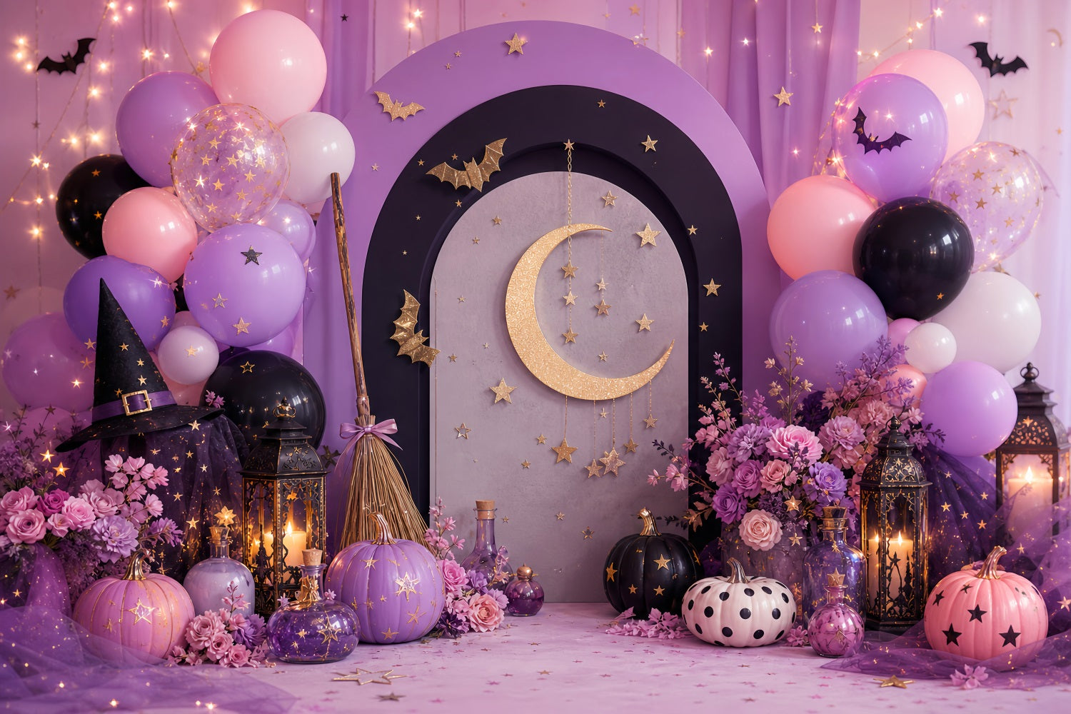 Pumpkin Patch Photo Backdrop Golden Crescent Witch Party Halloween Party Backdrop LXX67-227