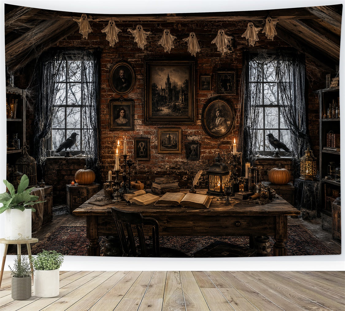 Haunted House Backdrops Candlelit Raven Portrait Attic Halloween Backdrops For Photos LXX67-228
