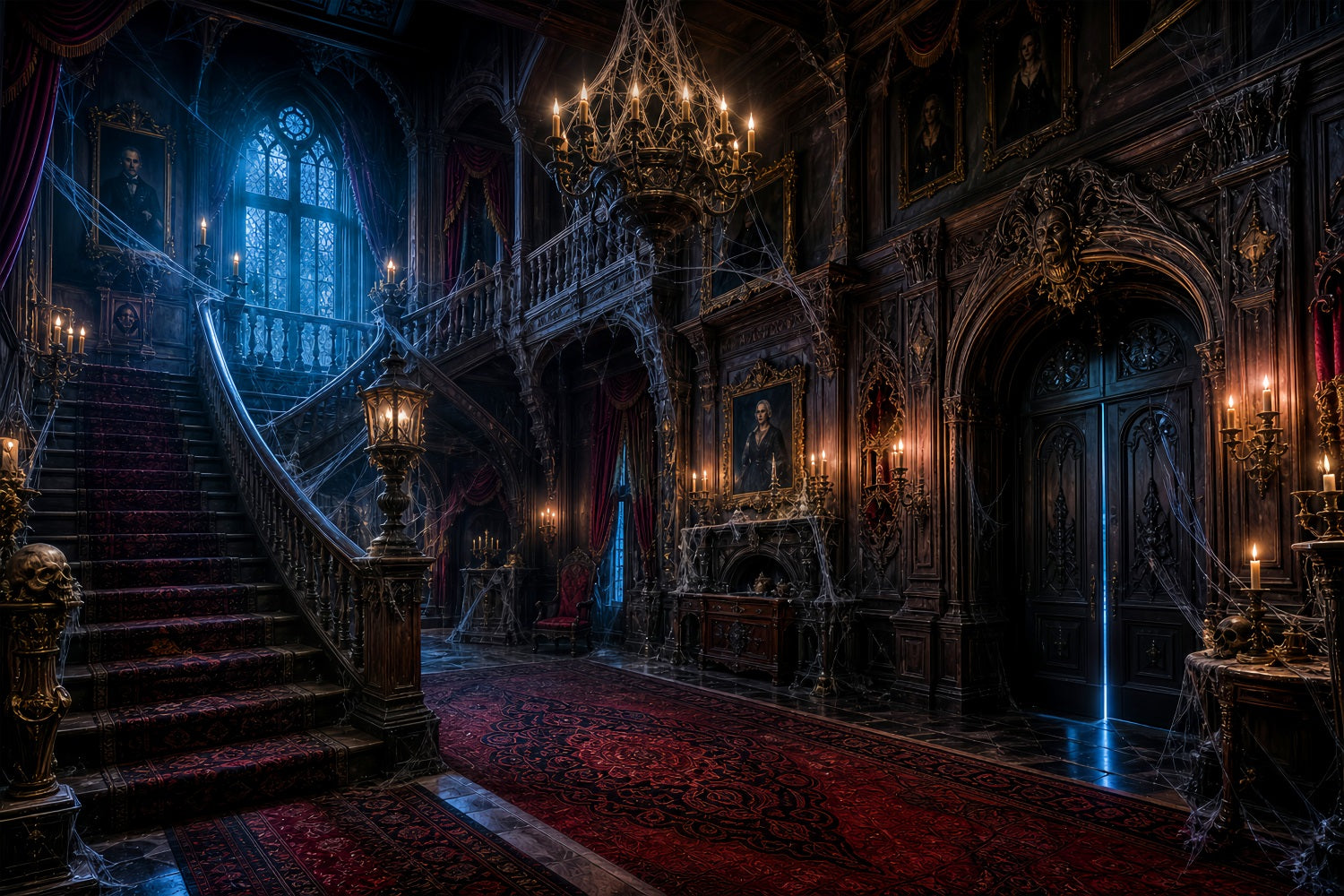 Haunted House Photo Backdrop Cobweb Gothic Manor Hall Halloween Photo Backdrop Ideas LXX67-229
