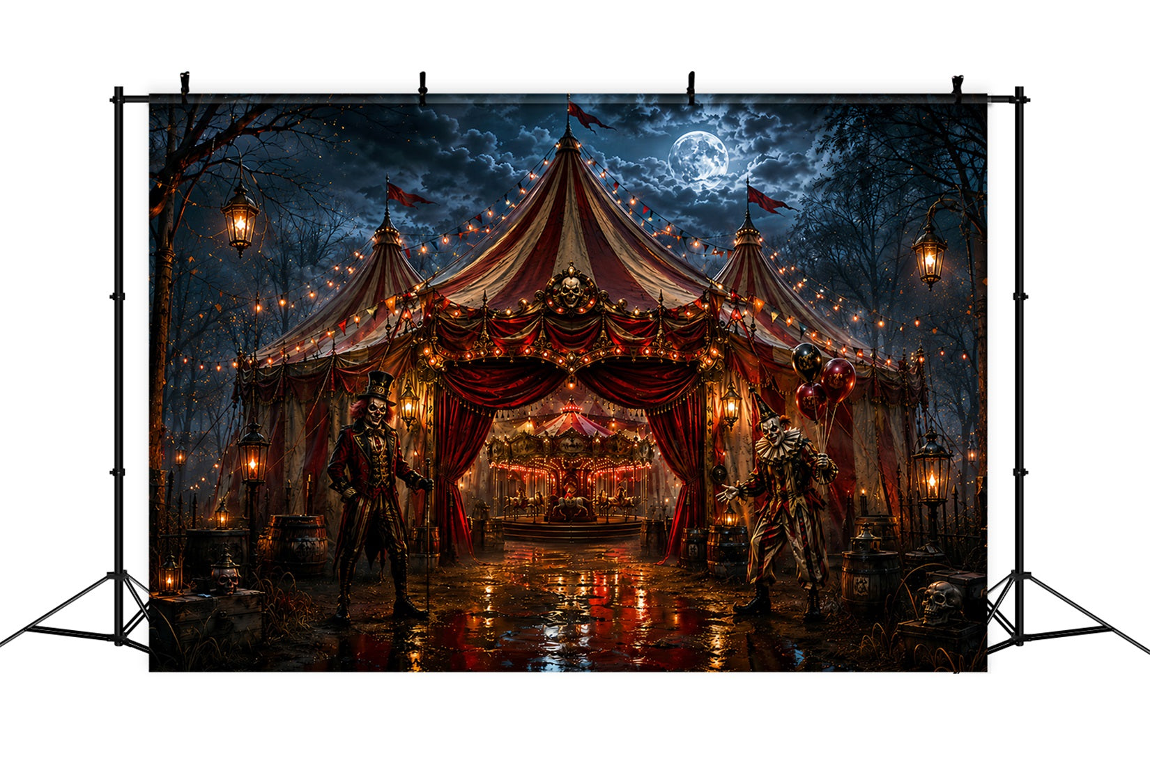 Creepy Carnival Backdrop Sinister Clown Circus Entrance Backdrop Halloween LXX67-231