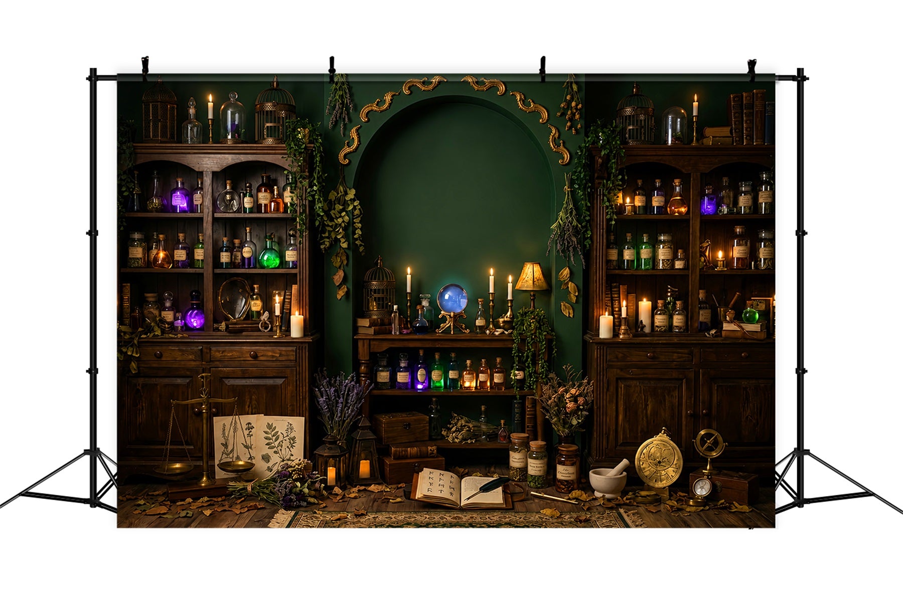 Haunted Library Backdrop Emerald Witch Apothecary Chamber Large Halloween Backdrop LXX67-234