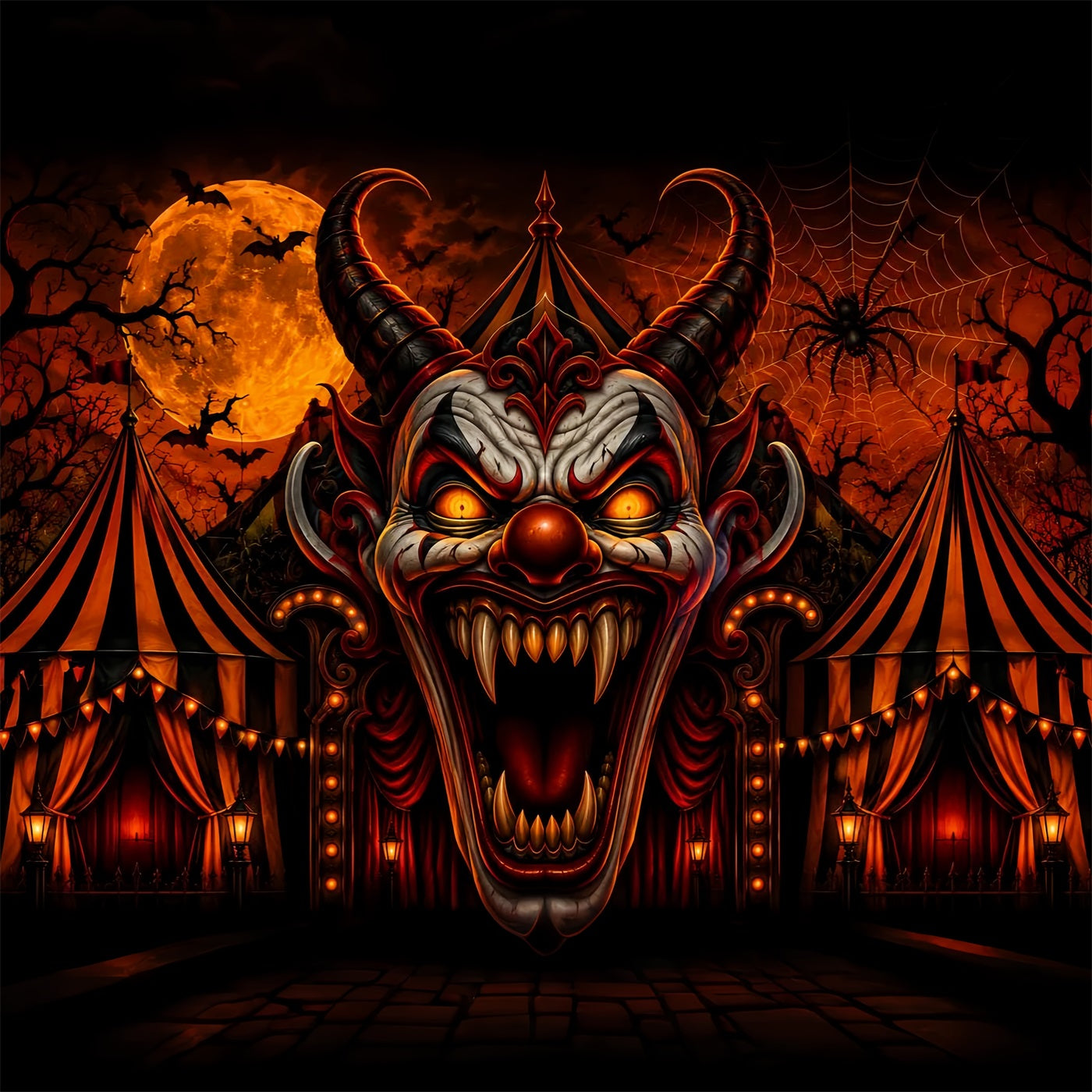 Creepy Circus Backdrop Demonic Clown Carnival Gateway Scary Halloween Backdrop LXX67-237