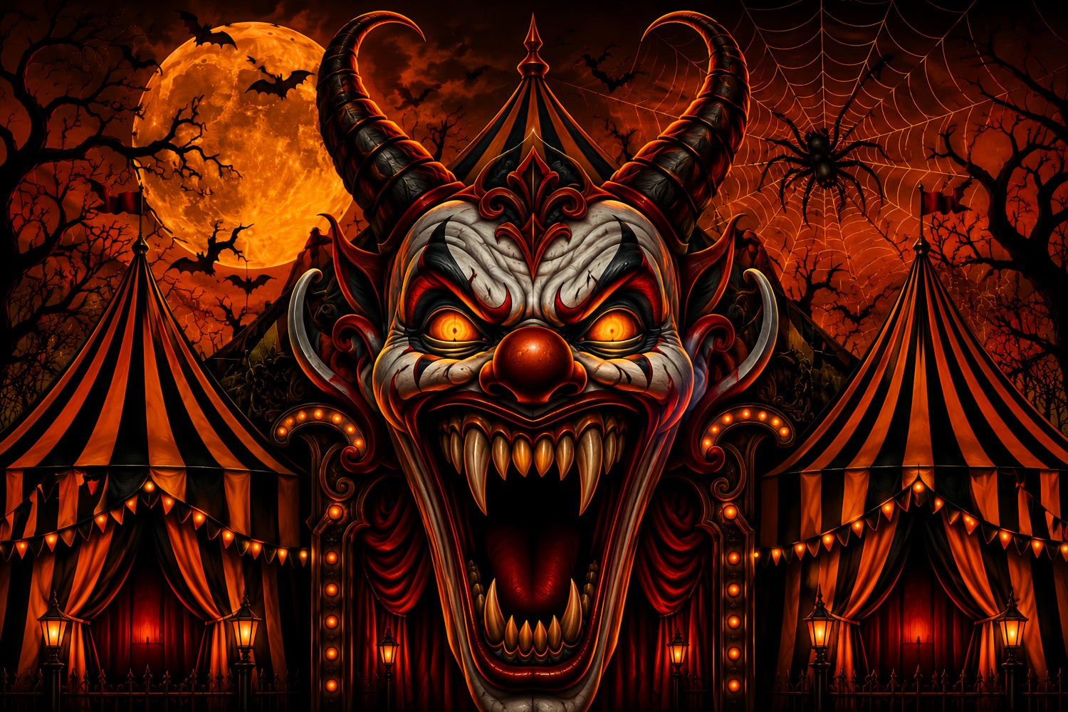 Creepy Circus Backdrop Demonic Clown Carnival Gateway Scary Halloween Backdrop LXX67-237