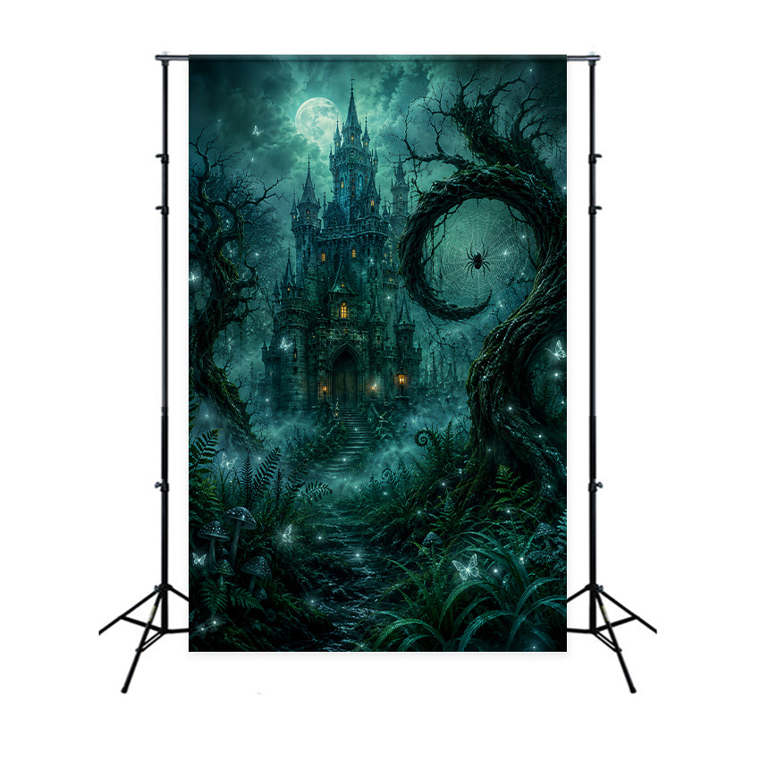 Spooky Woods Backdrop Emerald Spider Castle Forest Haunted Backdrop LXX67-240