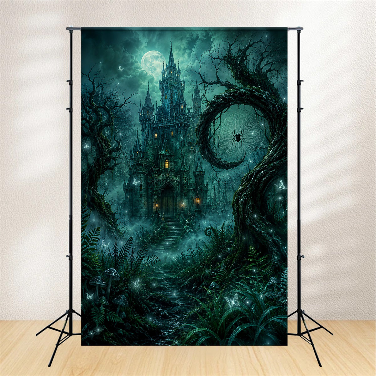 Spooky Woods Backdrop Emerald Spider Castle Forest Haunted Backdrop LXX67-240