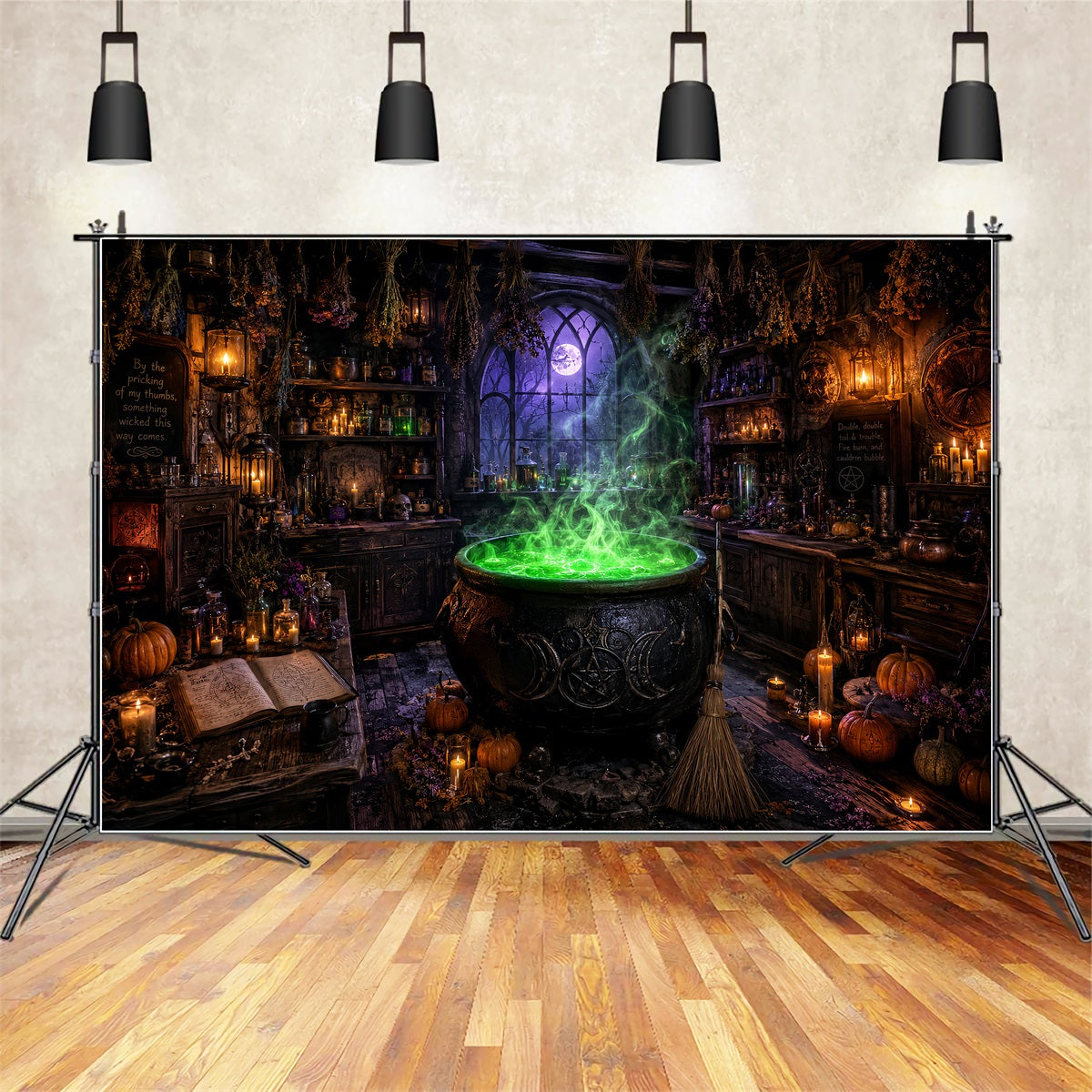Halloween Witch Backdrop Green Cauldron Workshop Halloween Party Photo Backdrop LXX67-241