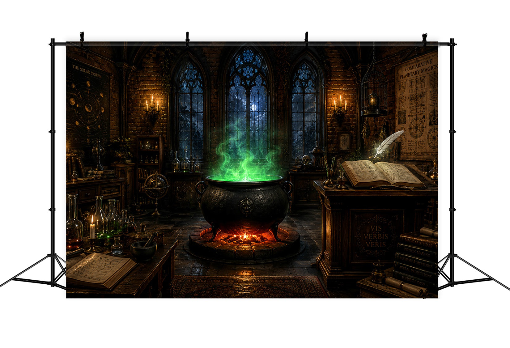 Spooky Castle Backdrop Emerald Cauldron Magic Classroom Magical Backdrop LXX67-244