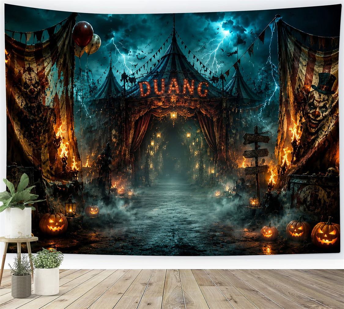 Halloween Spooky Backdrop Burning Haunted Circus Entrance Spooky Halloween Backdrops LXX67-25
