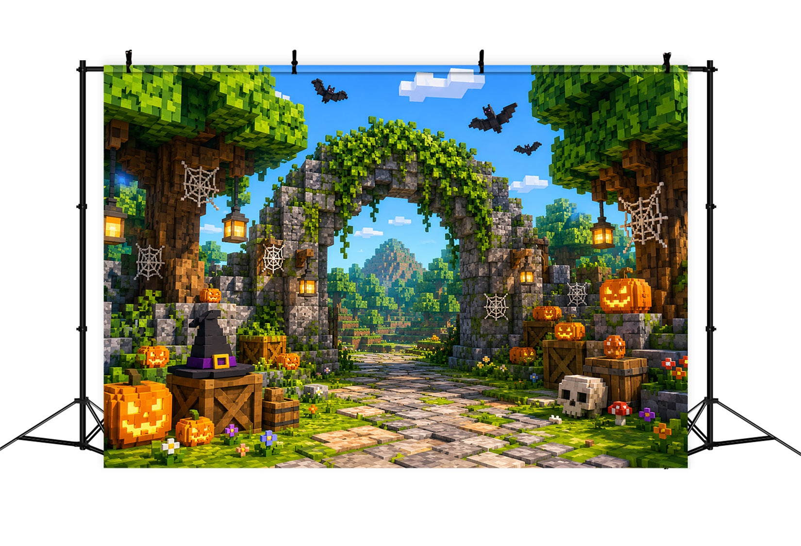 Fall Pumpkin Backdrop Pixel Pumpkin Ruins Gateway Backdrops For Halloween LXX67-253