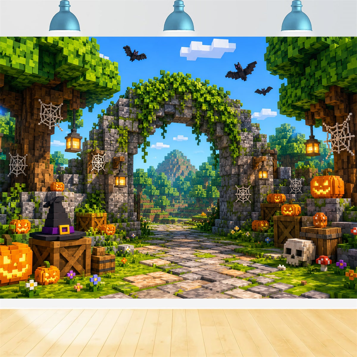 Fall Pumpkin Backdrop Pixel Pumpkin Ruins Gateway Backdrops For Halloween LXX67-253