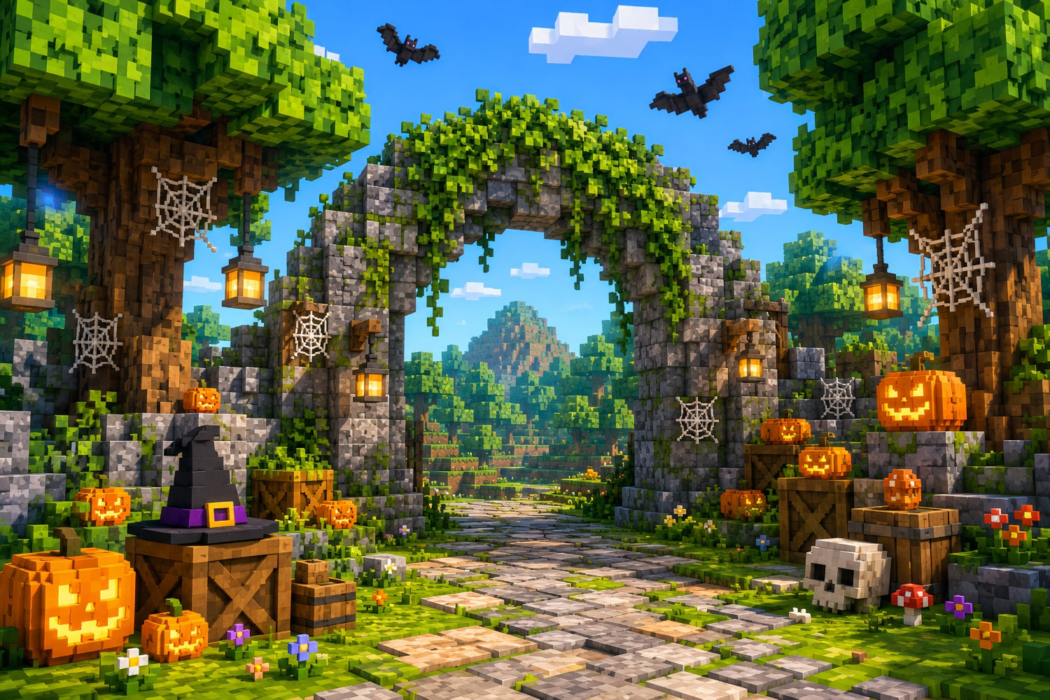 Fall Pumpkin Backdrop Pixel Pumpkin Ruins Gateway Backdrops For Halloween LXX67-253