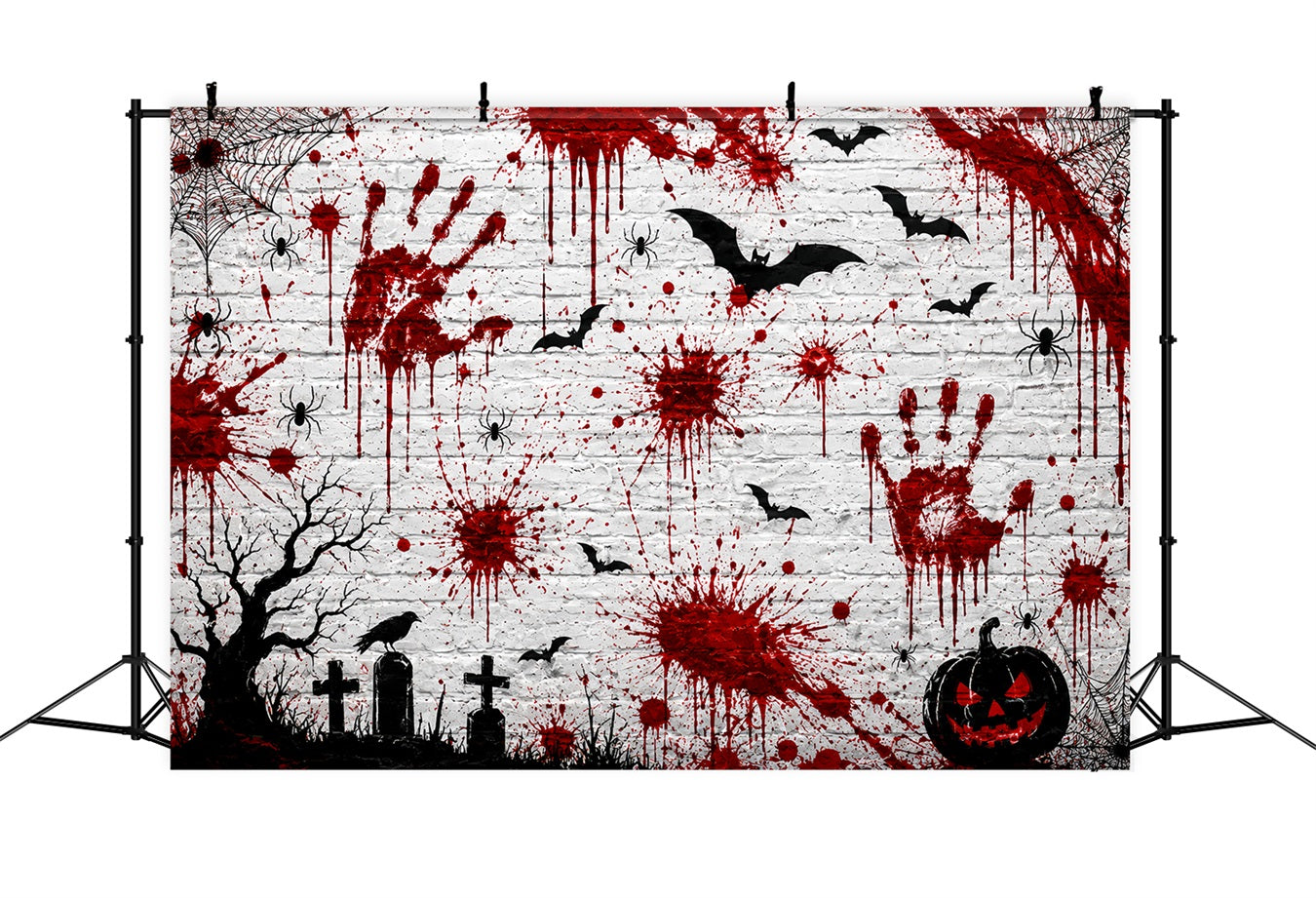 Halloween Bloody Backdrop Handprint Brick Wall Halloween Backdrop For Pictures LXX67-256