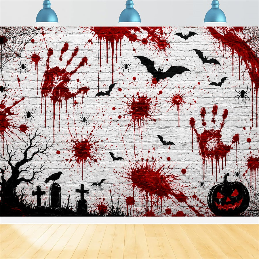 Halloween Bloody Backdrop Handprint Brick Wall Halloween Backdrop For Pictures LXX67-256