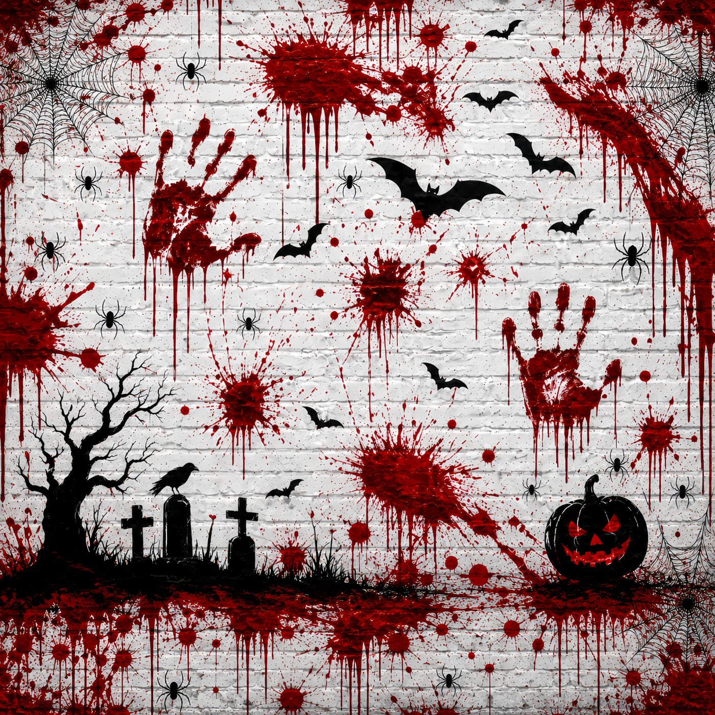 Halloween Bloody Backdrop Handprint Brick Wall Halloween Backdrop For Pictures LXX67-256