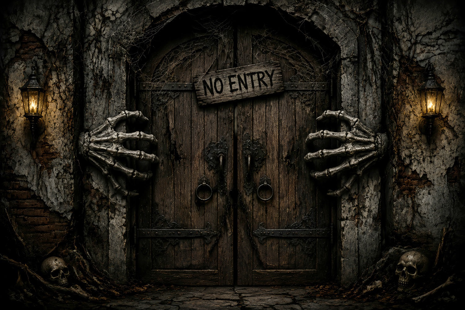 Halloween Garage Backdrop Skeletal Hands Forbidden Door Backdrops For Halloween LXX67-26