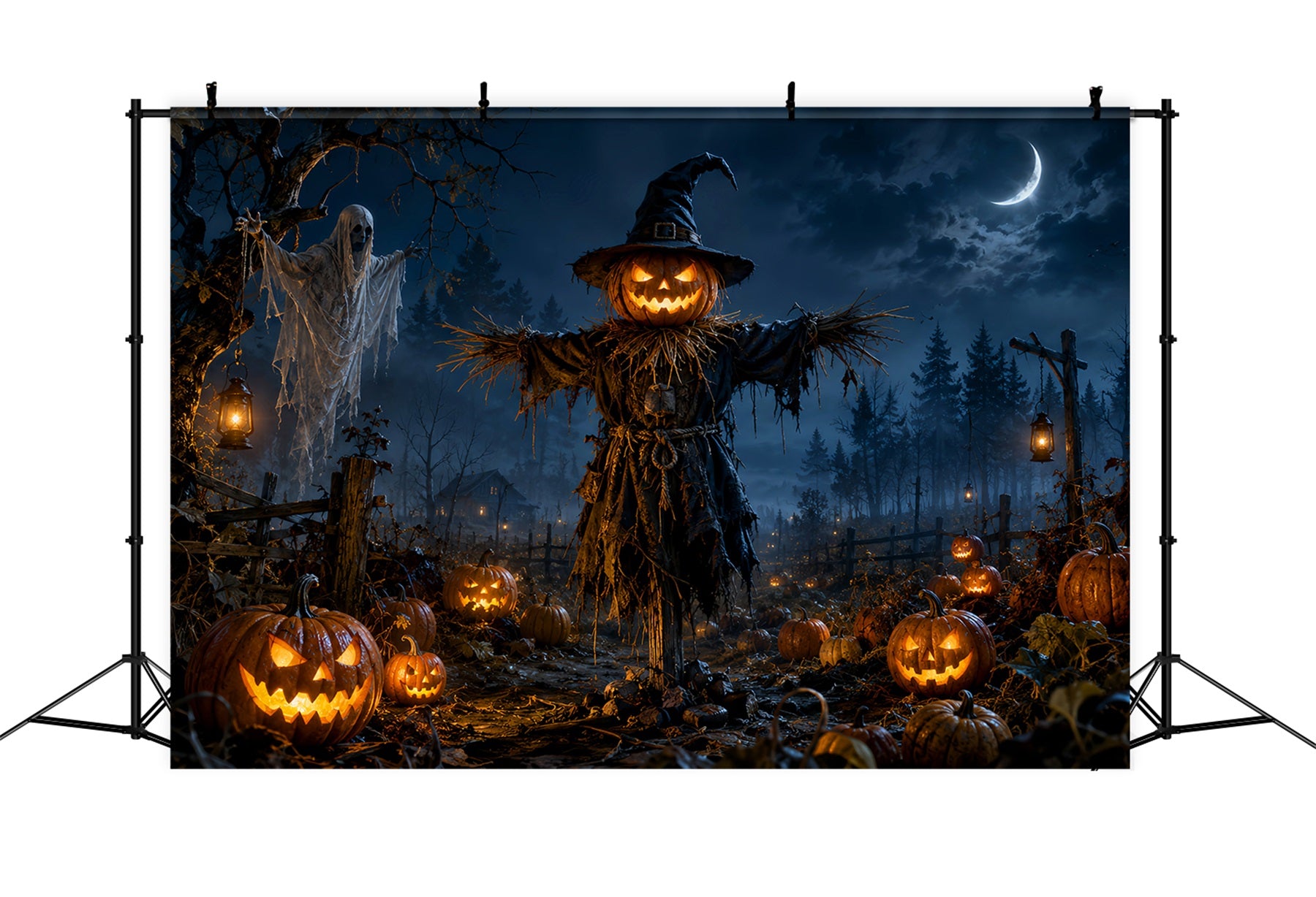 Pumpkin Patch Backdrops Scarecrow Ghost Field Halloween Themed Backdrop LXX67-261