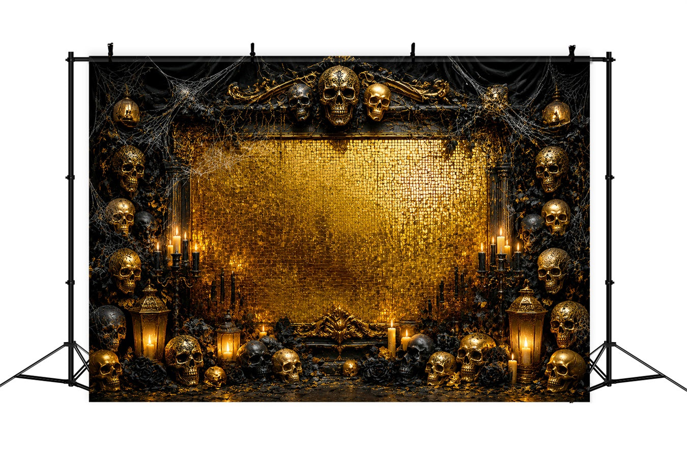 Halloween Picture Backdrops Golden Skull Candle Frame Halloween Birthday Backdrop LXX67-27