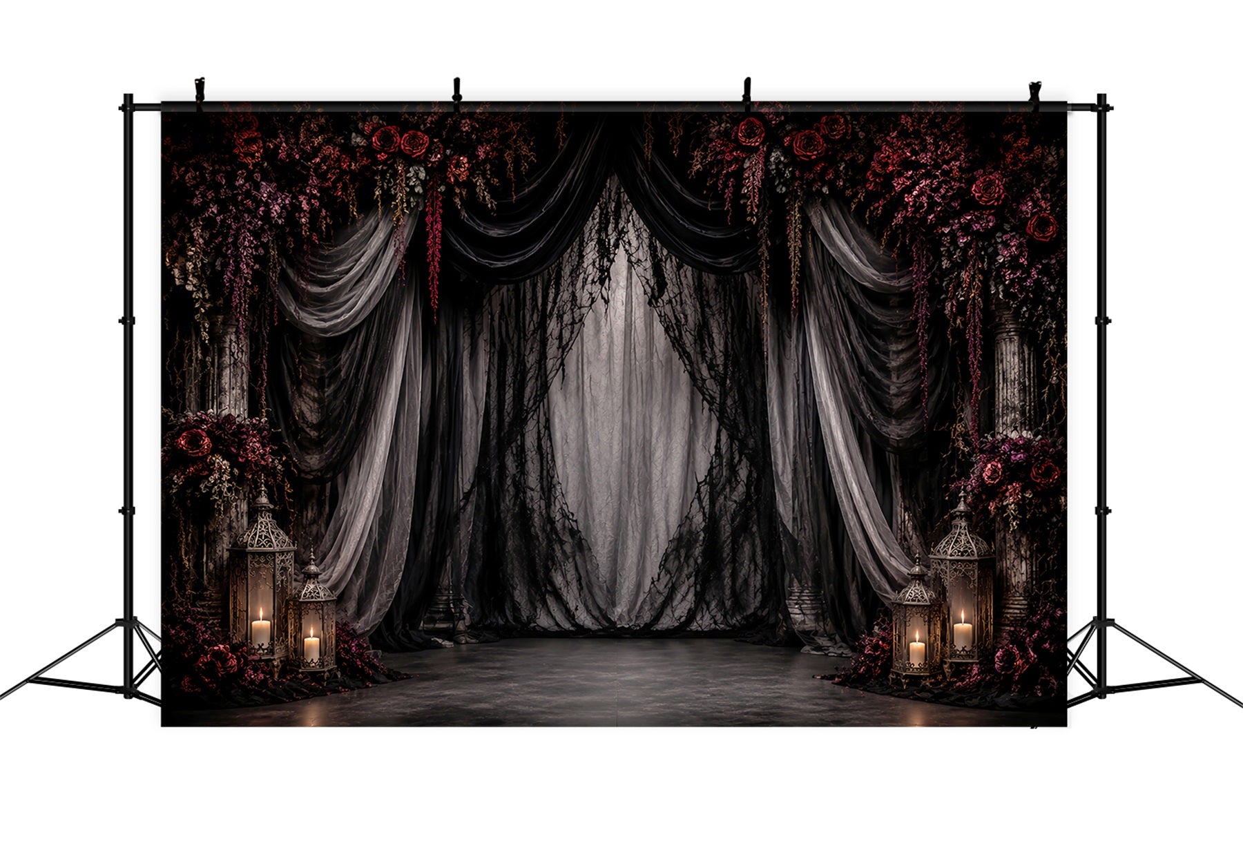 Halloween Wedding Backdrop Gothic Drapery Crimson Roses Halloween Photo Backdrop LXX67-3