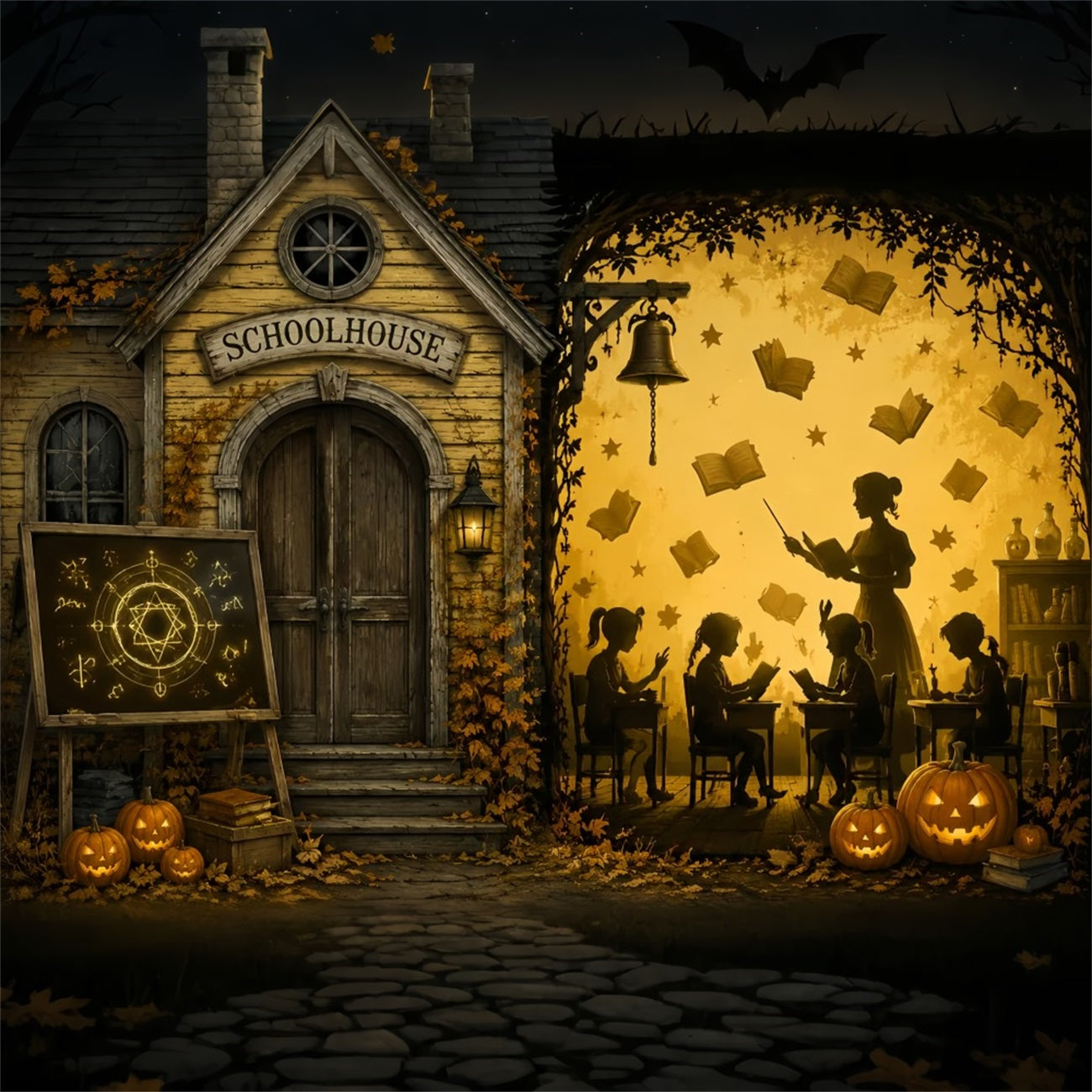 Halloween Backdrop Photo Booth Enchanted Schoolhouse Pumpkin Classroom Backdrops Halloween LXX67-37