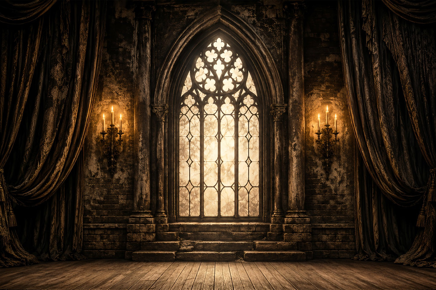 Halloween Stage Backdrop Gothic Cathedral Window Candles Halloween Photography Backdrops LXX67-38