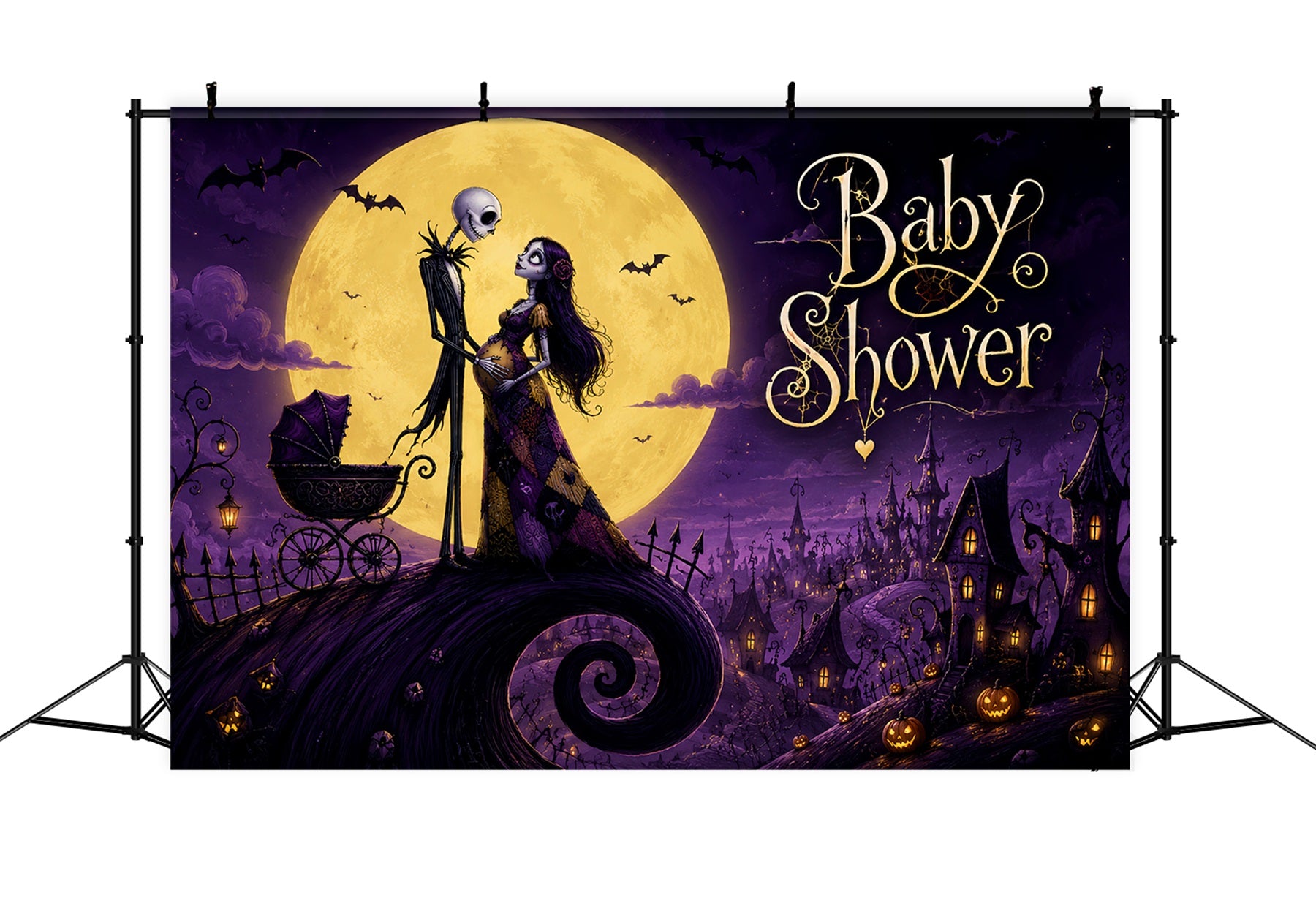 Halloween Baby Shower Backdrop Gothic Skeleton Witch Photography Halloween Backdrop LXX67-39
