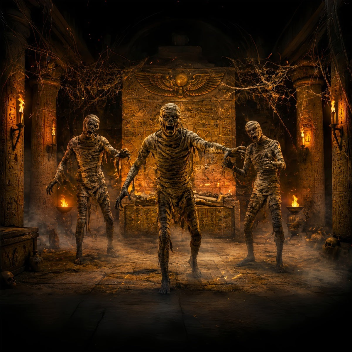 Halloween Theme Backdrop Fiery Tomb Mummy Attack Halloween Backdrop For Photos LXX67-4