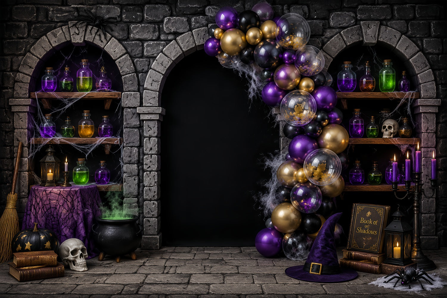 DIY Halloween Photo Booth Backdrop Witch Potion Balloon Arch 10x10 Halloween Backdrop LXX67-45