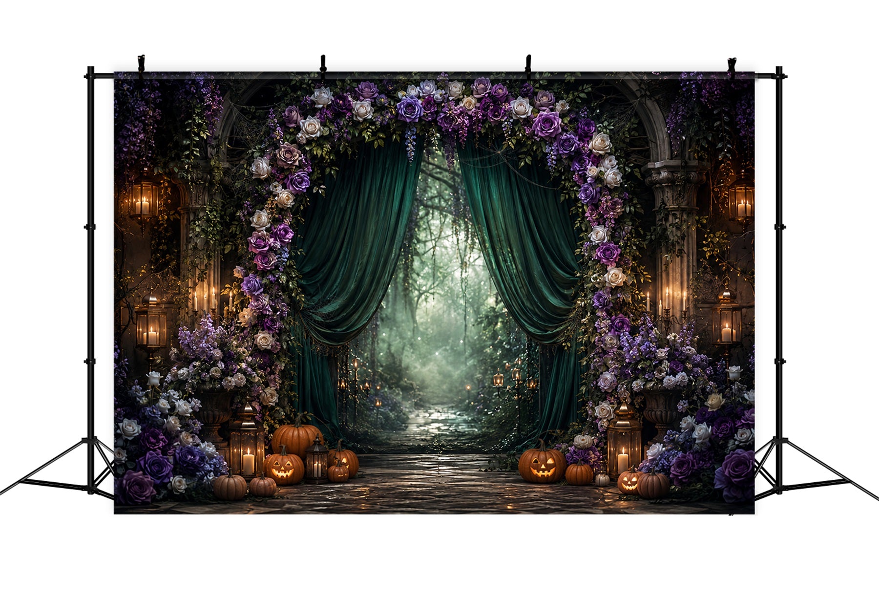 Halloween Backdrop Photography Gothic Floral Forest Arch Halloween Scary Backdrop LXX67-46