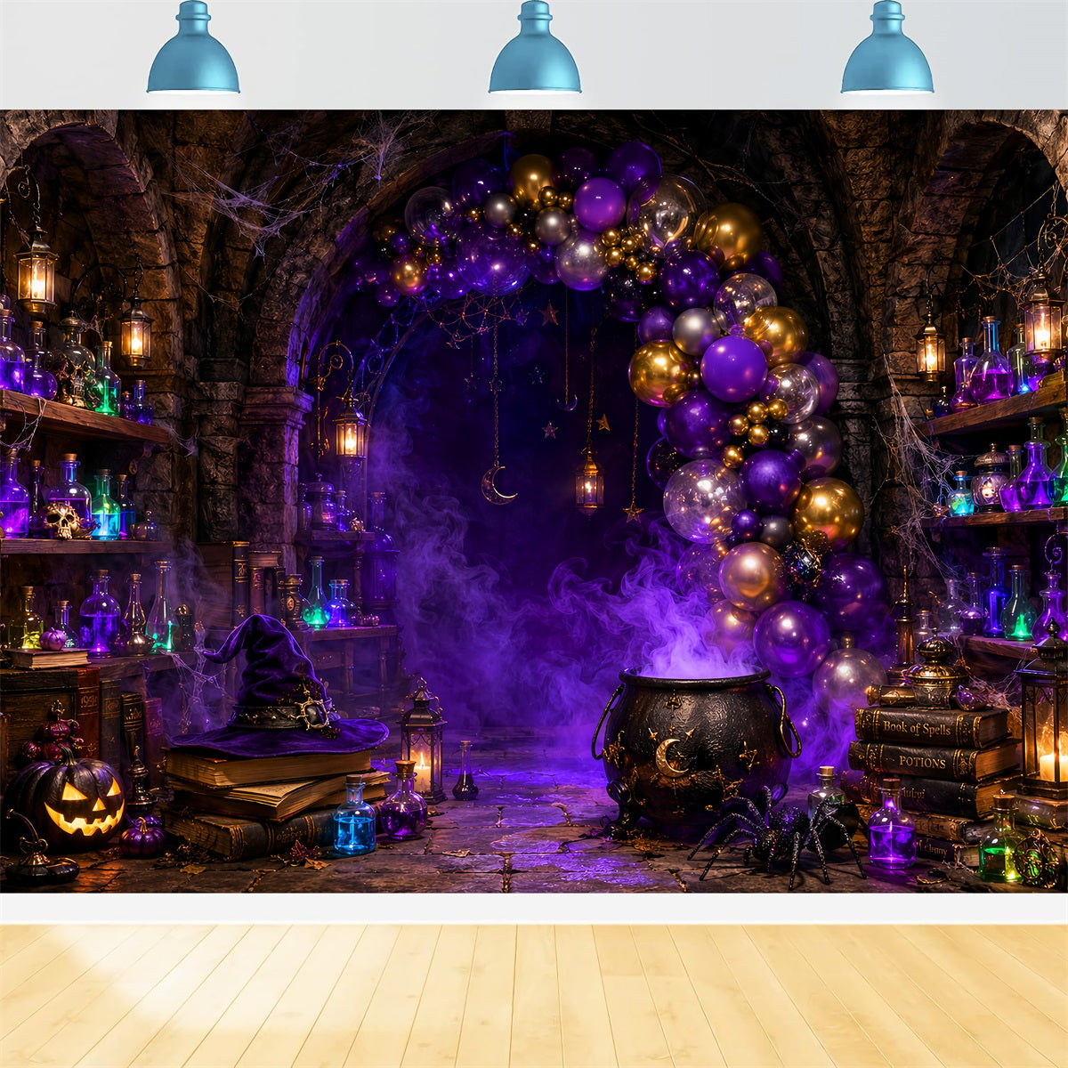 Halloween Backdrop Ideas DIY Purple Witch Potion Laboratory Purple Halloween Backdrop LXX67-49