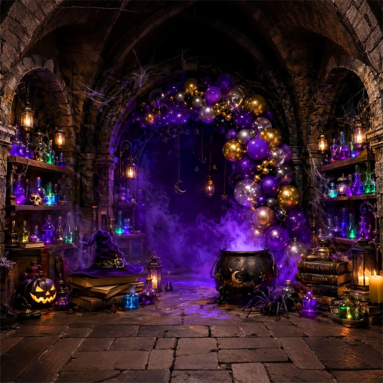 Halloween Backdrop Ideas DIY Purple Witch Potion Laboratory Purple Halloween Backdrop LXX67-49