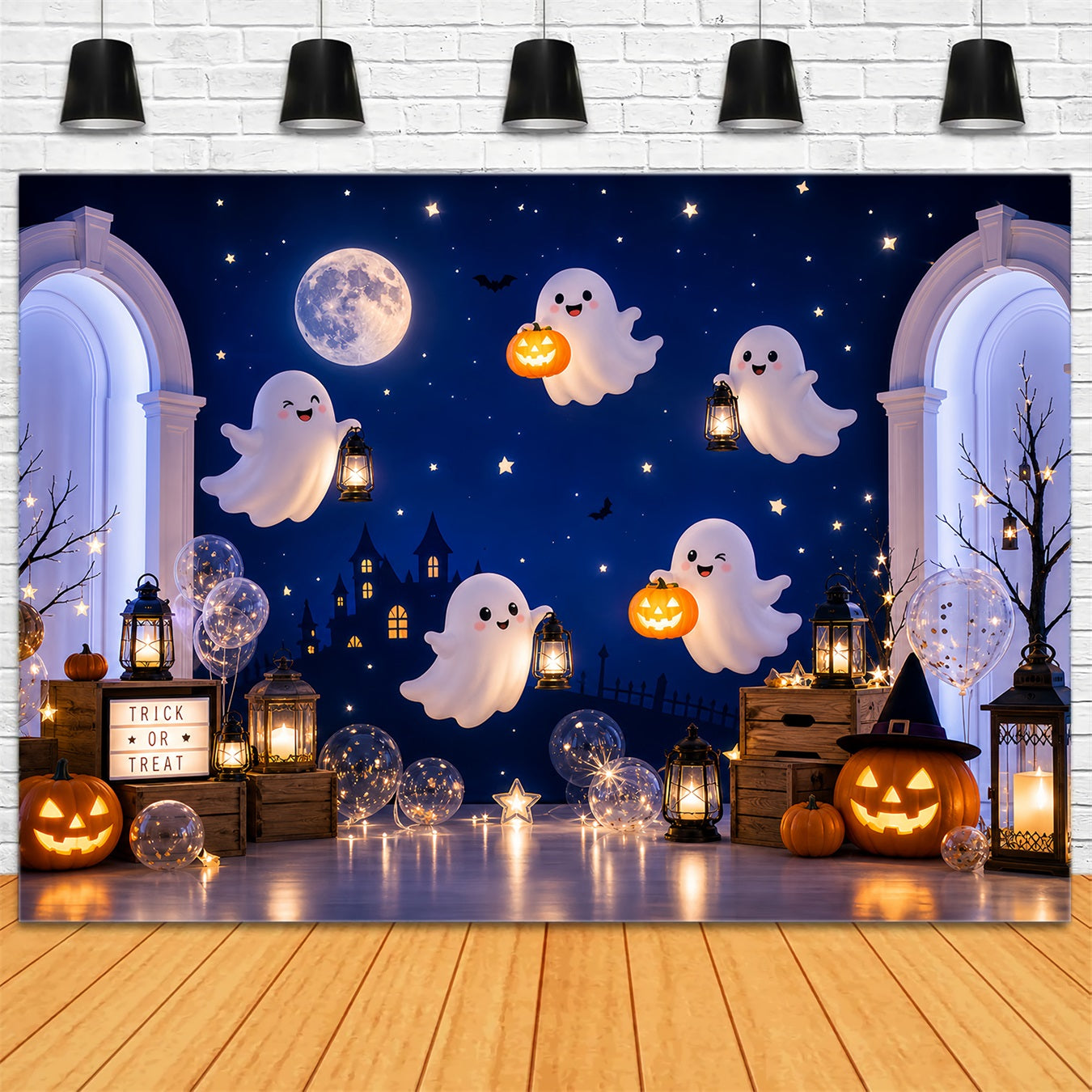 Halloween Themed Backdrops Ghosts Pumpkins Lantern Arches Halloween Backdrop Ideas LXX67-5