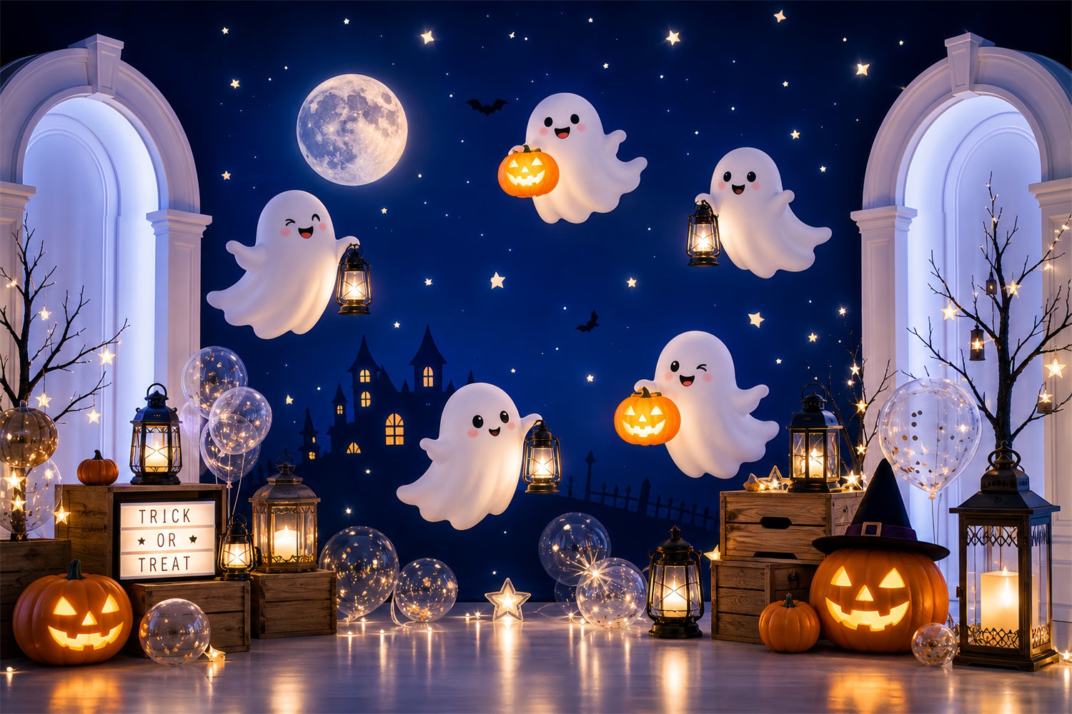 Halloween Themed Backdrops Ghosts Pumpkins Lantern Arches Halloween Backdrop Ideas LXX67-5