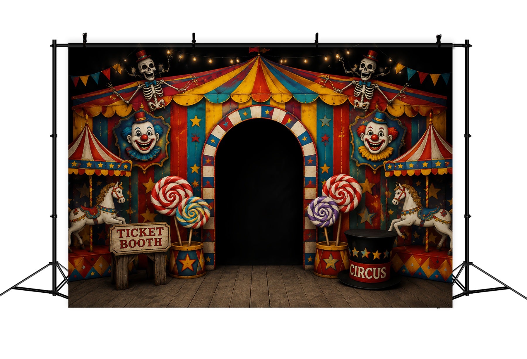 Scary Halloween Photo Backdrops Skeleton Clown Circus Entrance Happy Halloween Backdrop LXX67-52