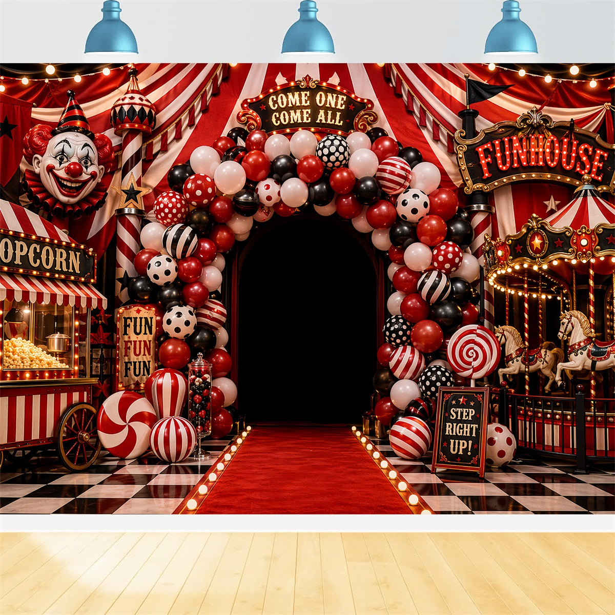 Halloween Clown Backdrop Carnival Funhouse Balloon Entrance Halloween Fabric Backdrop LXX67-55