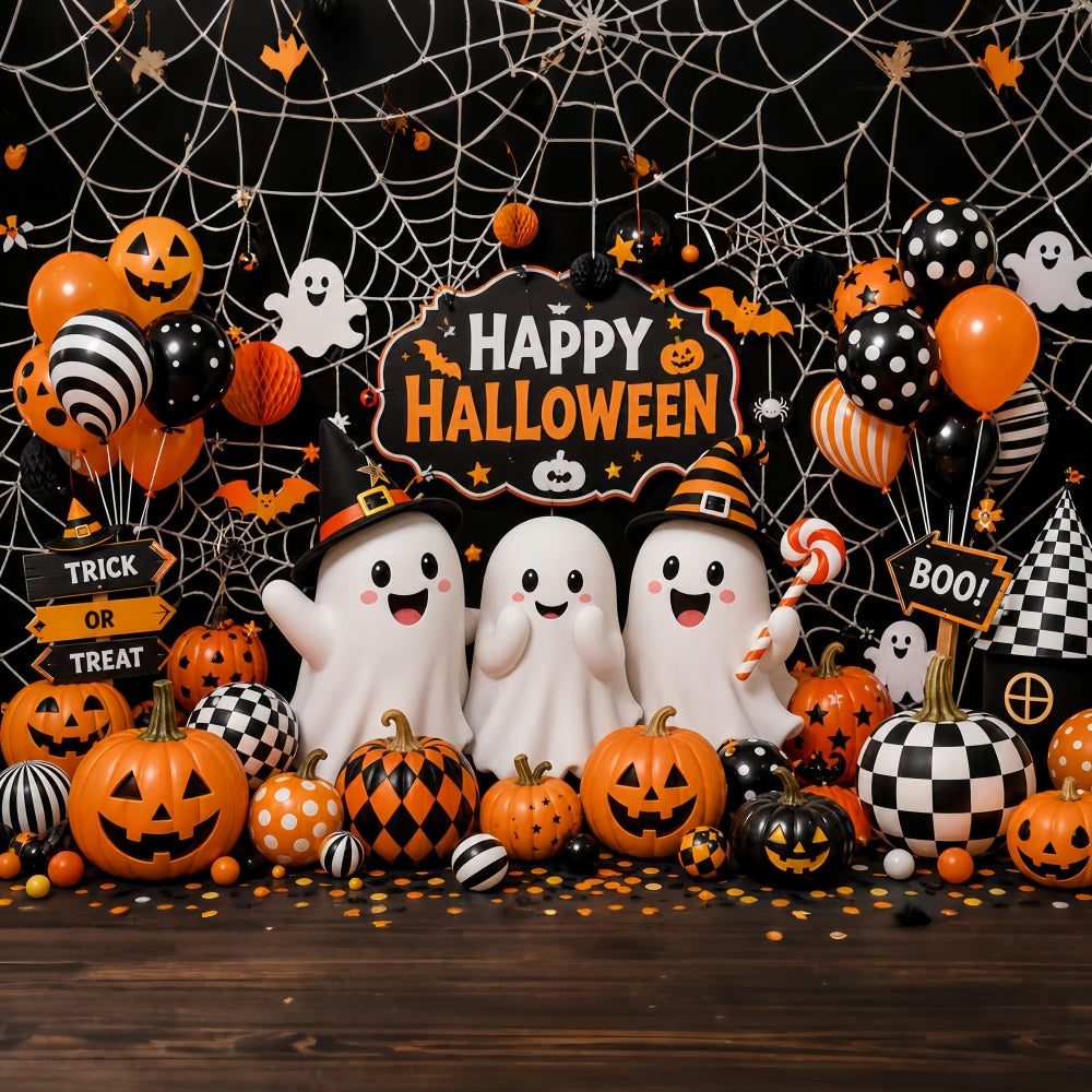 Cute Halloween Backdrops Ghosts Pumpkins Balloons Spiderwebs Halloween Backdrops Scene Setters LXX67-6