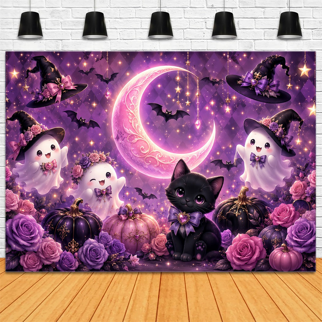 Cute Halloween Backdrops Cute Ghost Cat Moon Halloween Backdrops  Scene Setters LXX67-63